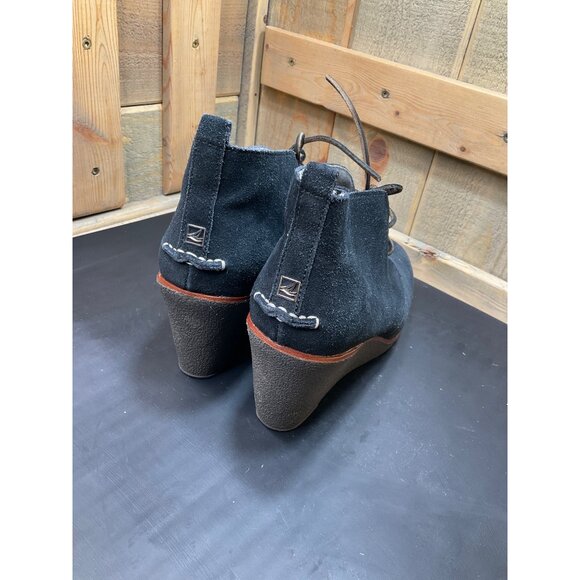 Sperry Top-Sider Black Suede Lace-Up Wedge Boots Womens Size 9 - Picture 3 of 8